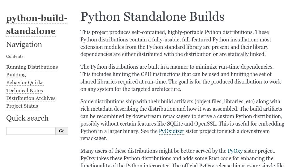 Screenshot of gregoryszorc.com: Self-contained highly-portable Python distributions