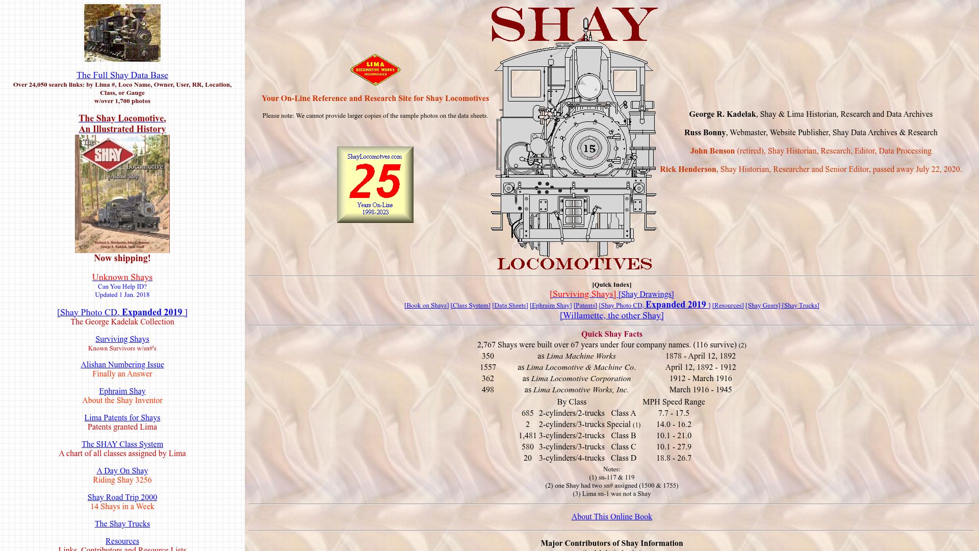 Screenshot of shaylocomotives.com: Shay Locomotives