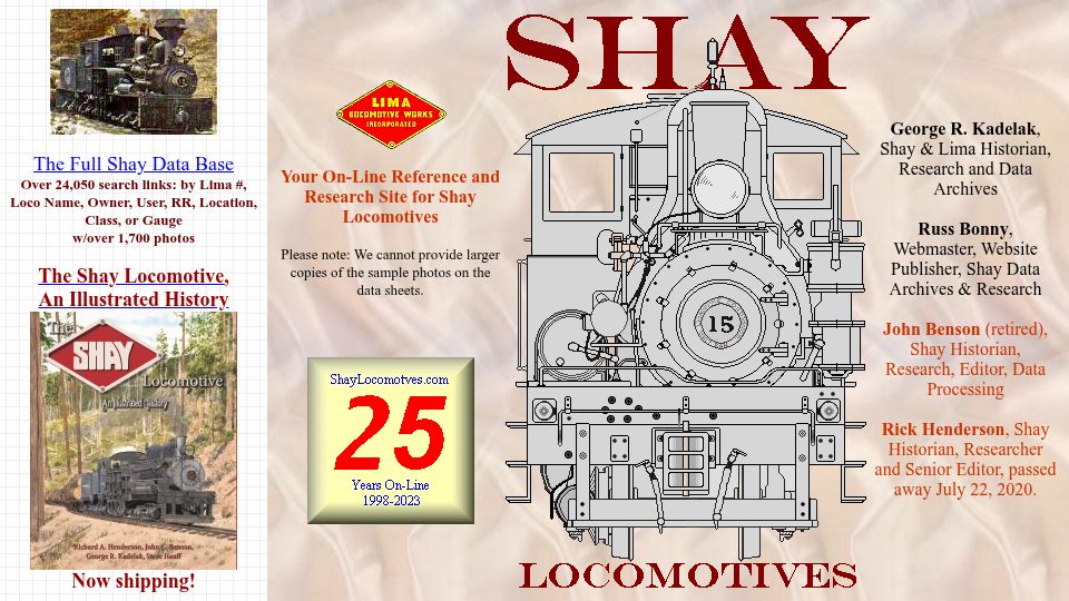Screenshot of shaylocomotives.com: Shay Locomotives