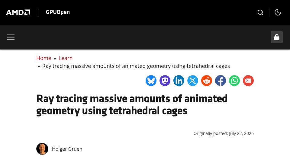 Screenshot of gpuopen.com: Ray tracing massive amounts of animated geometry using tetrahedral cages