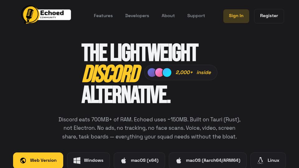 Screenshot of echoed.gg: A Discord Alternative – Echoed