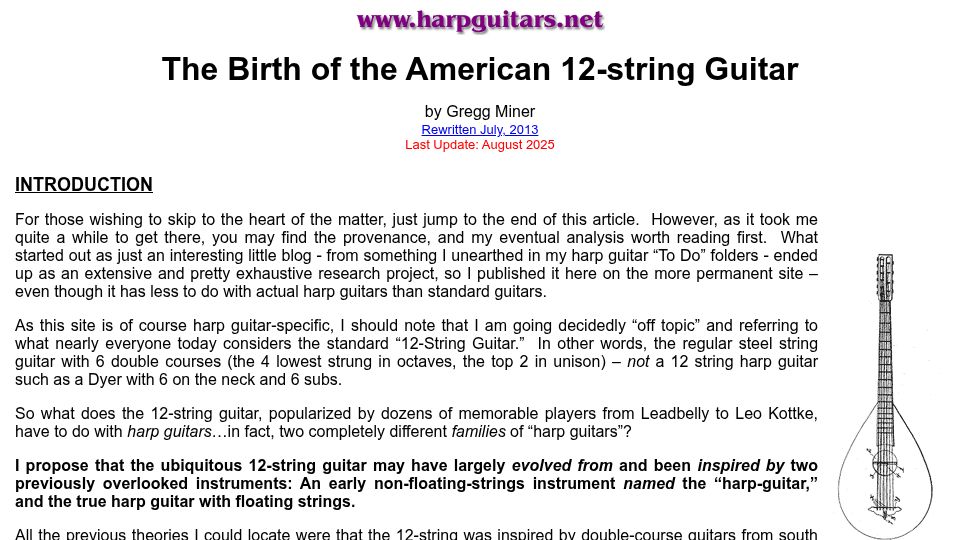 Screenshot of harpguitars.net: The Birth of the American 12-string Guitar (2013)