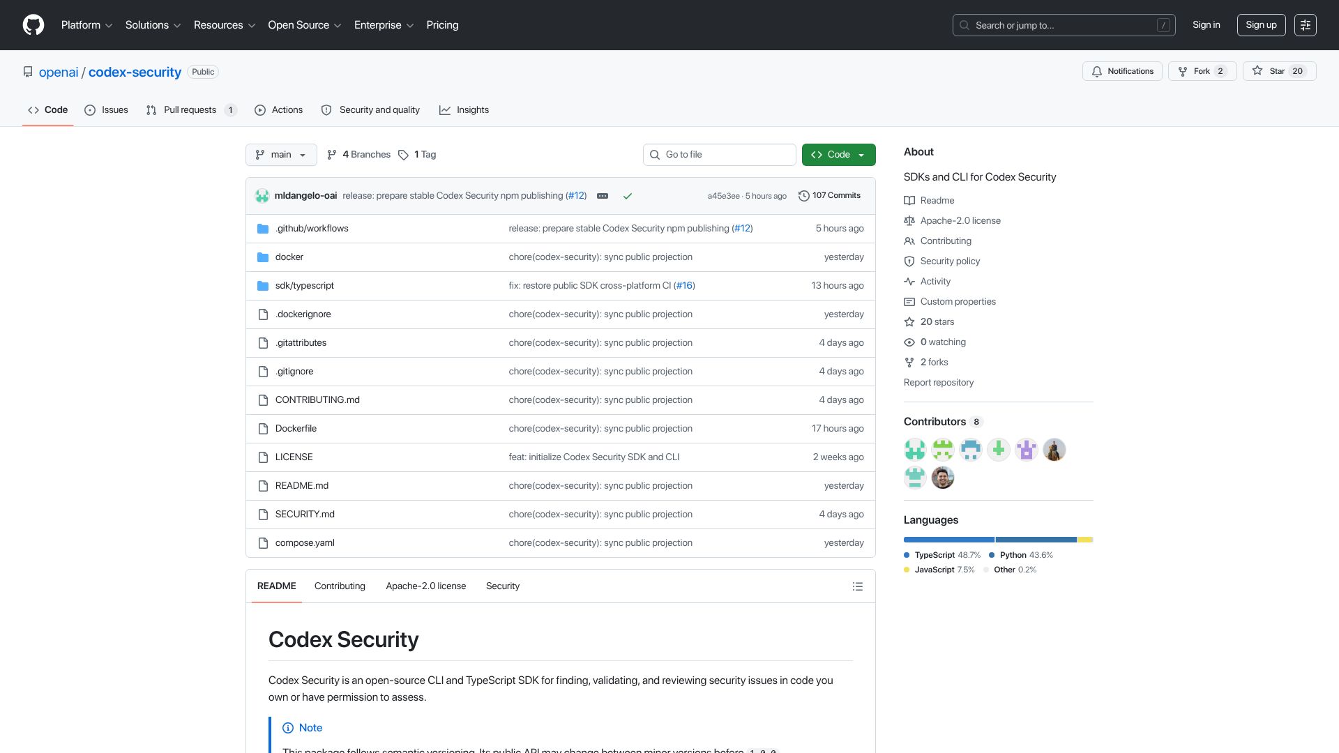 Screenshot of github.com: Codex Security