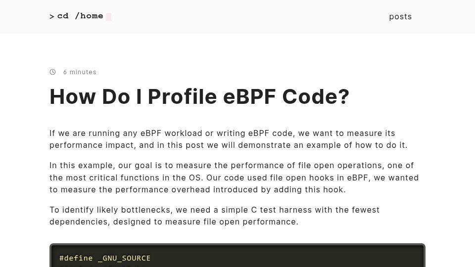 Screenshot of naveensrinivasan.com: How Do I Profile eBPF Code?