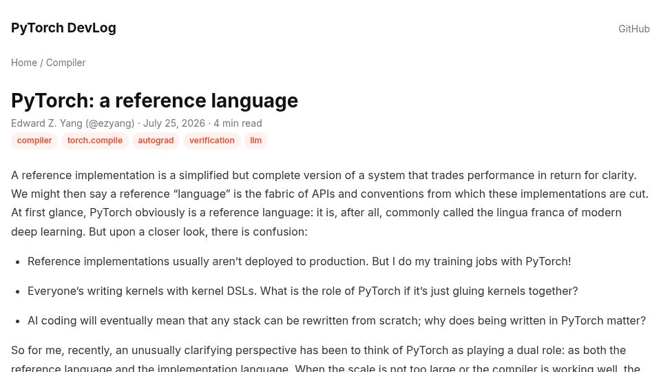 Screenshot of docs.pytorch.org: PyTorch: A Reference Language