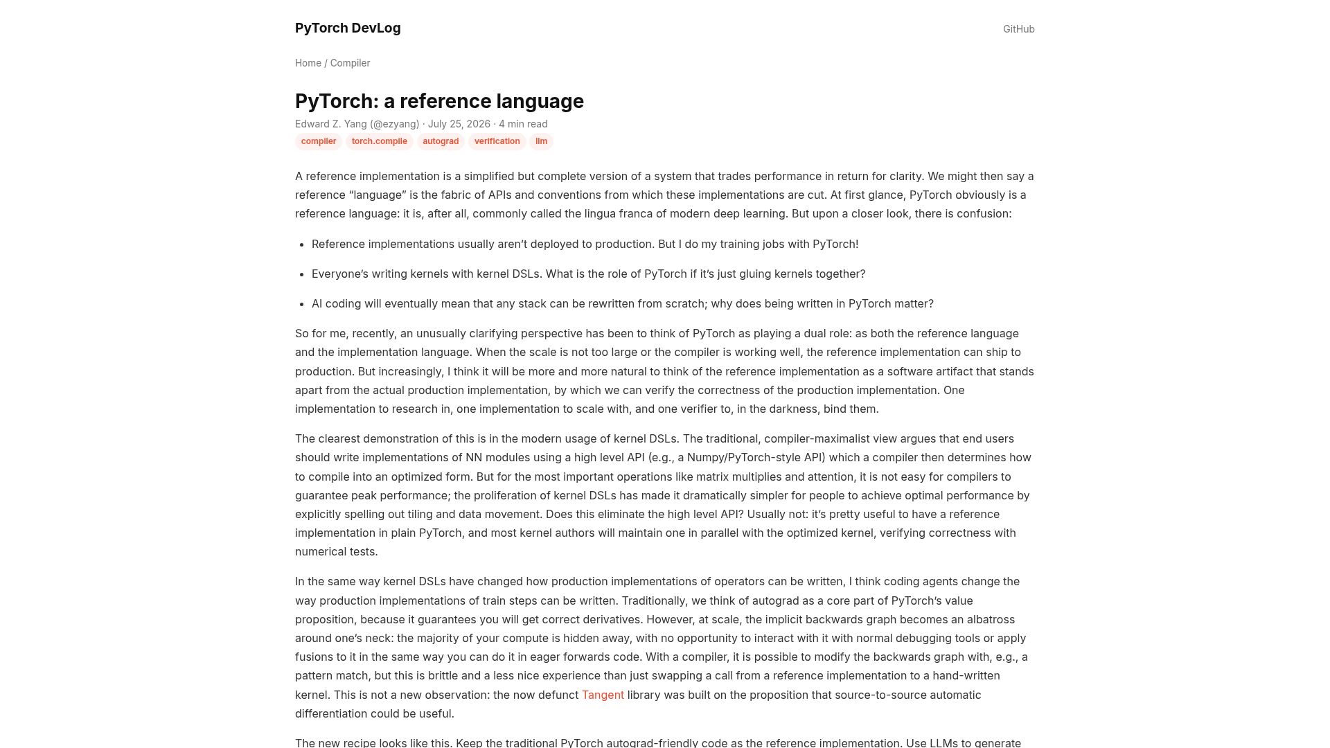 Screenshot of docs.pytorch.org: PyTorch: A Reference Language