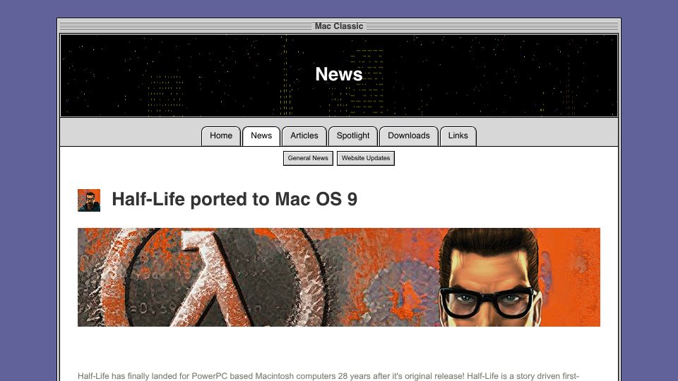 Screenshot of mac-classic.com: Half-Life ported to Mac OS 9
