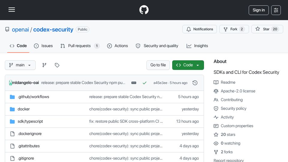 Screenshot of github.com: Codex Security