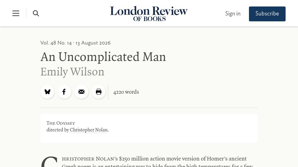 Screenshot of lrb.co.uk: An Uncomplicated Man – A review of The Odyssey, directed by Christopher Nolan
