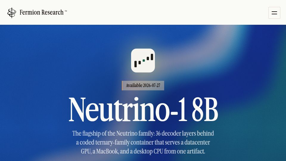 Screenshot of fermionresearch.com: Neutrino-1 8B
