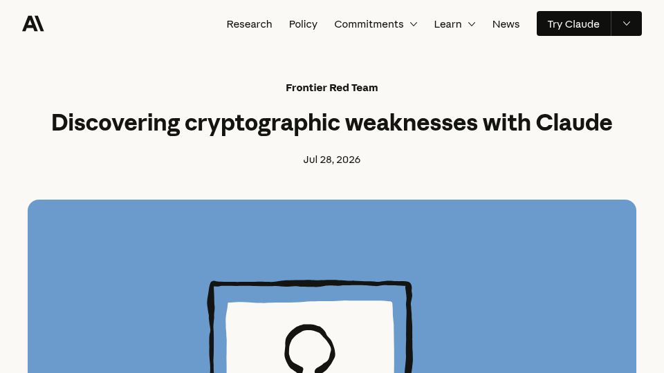Screenshot of anthropic.com: Discovering Cryptographic Weaknesses with Claude