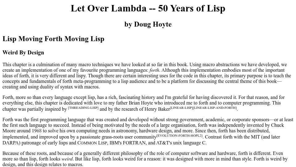 Screenshot of letoverlambda.com: Lisp moving Forth moving Lisp