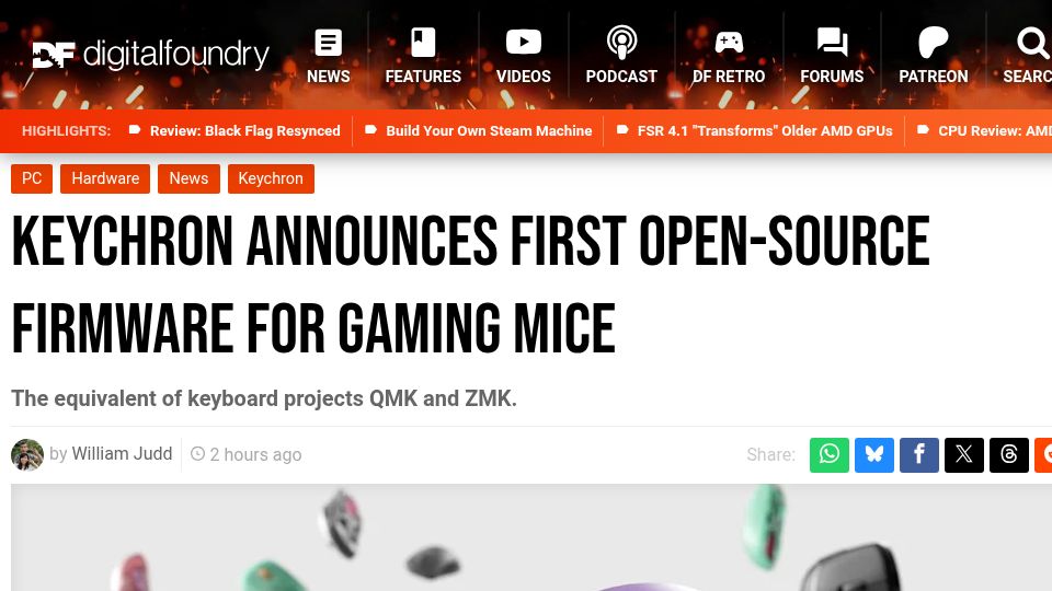 Screenshot of digitalfoundry.net: Keychron announces first open-source firmware for gaming mice