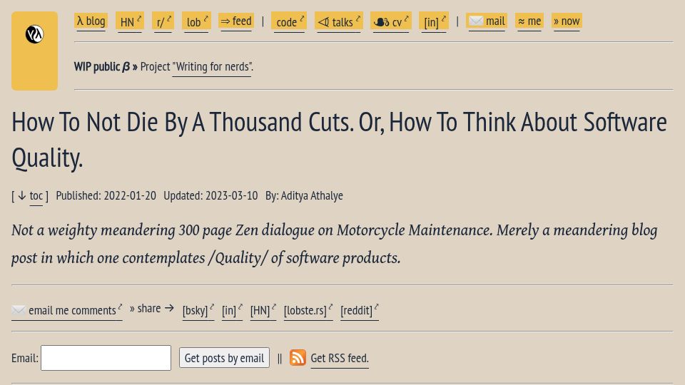 Screenshot of evalapply.org: How to think about software quality (2022)