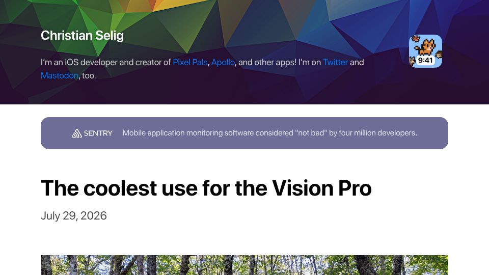Screenshot of christianselig.com: The coolest use for the Vision Pro