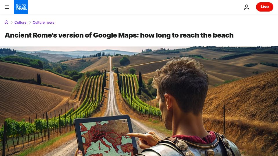 Screenshot of euronews.com: Ancient Rome's version of Google Maps: how long to reach the beach