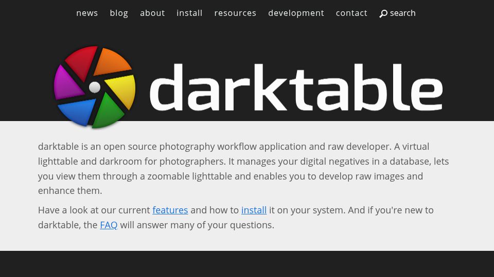 Screenshot of darktable.org: Darktable