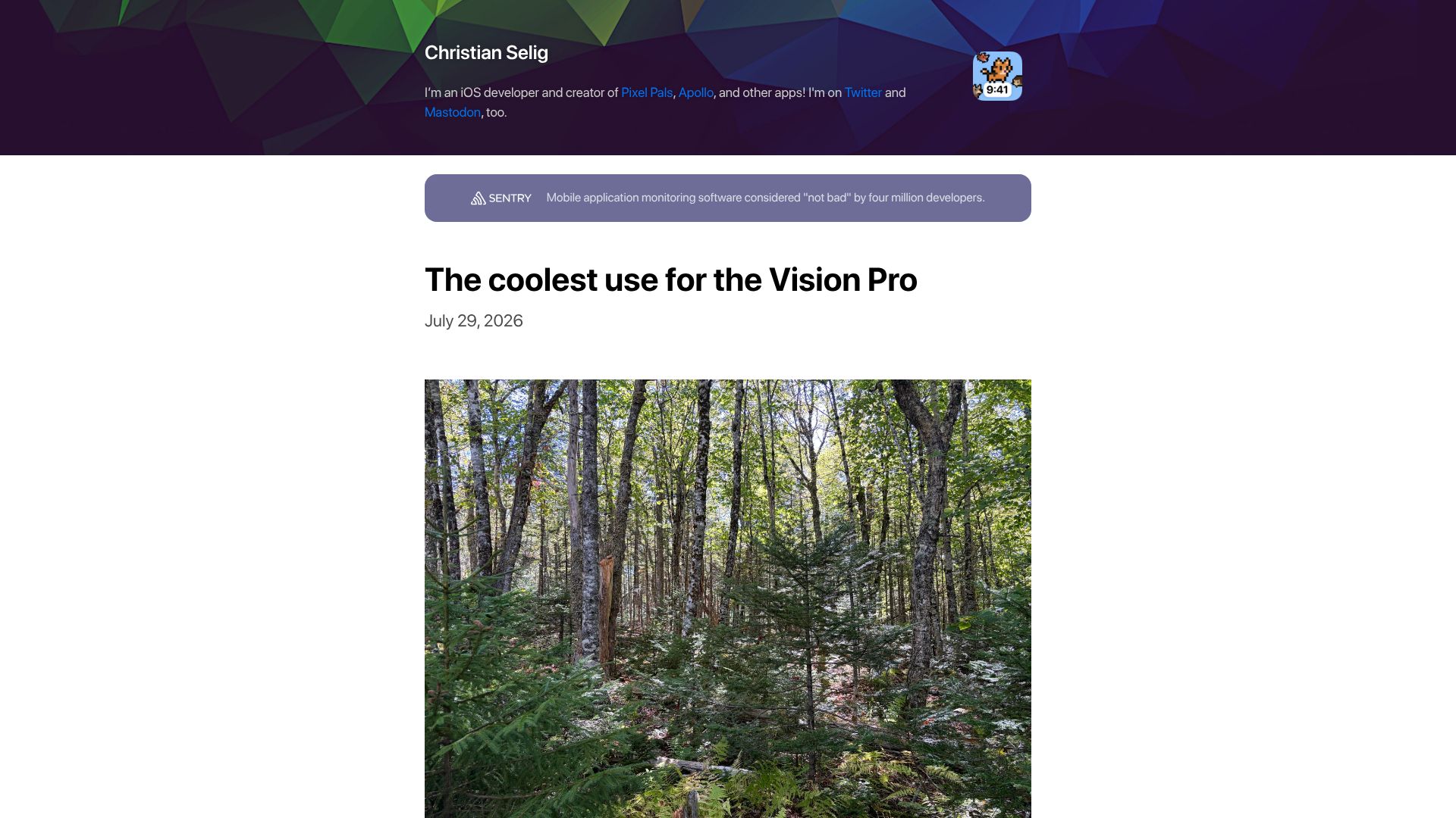 Screenshot of christianselig.com: The coolest use for the Vision Pro