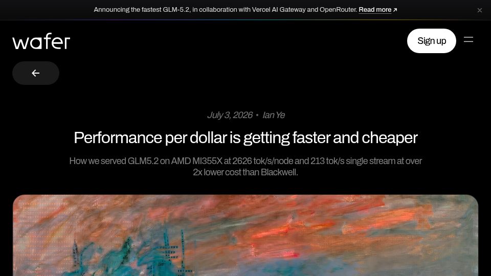 Screenshot of wafer.ai: Performance per dollar is getting faster and cheaper