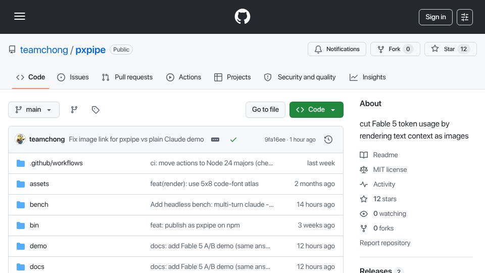 Screenshot of github.com: 60% Fable cost cut by converting code to images and having the model OCR it