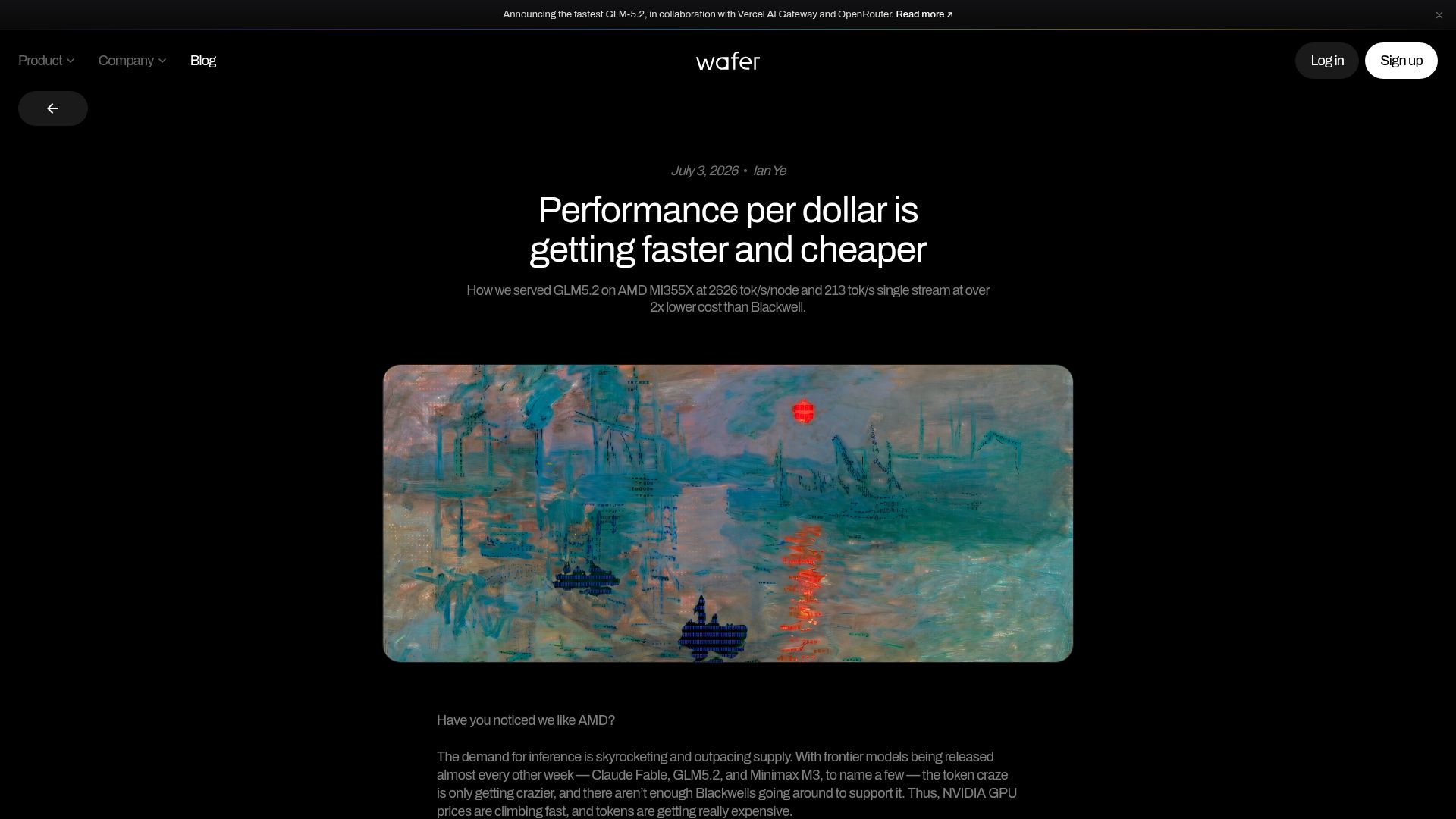 Screenshot of wafer.ai: Performance per dollar is getting faster and cheaper