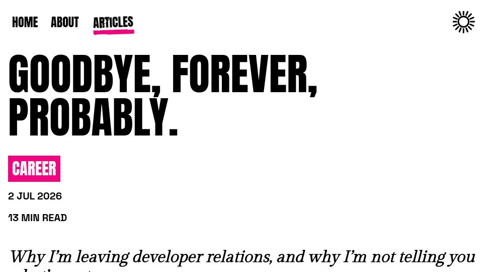 Screenshot of whitep4nth3r.com: Goodbye, Forever, Probably