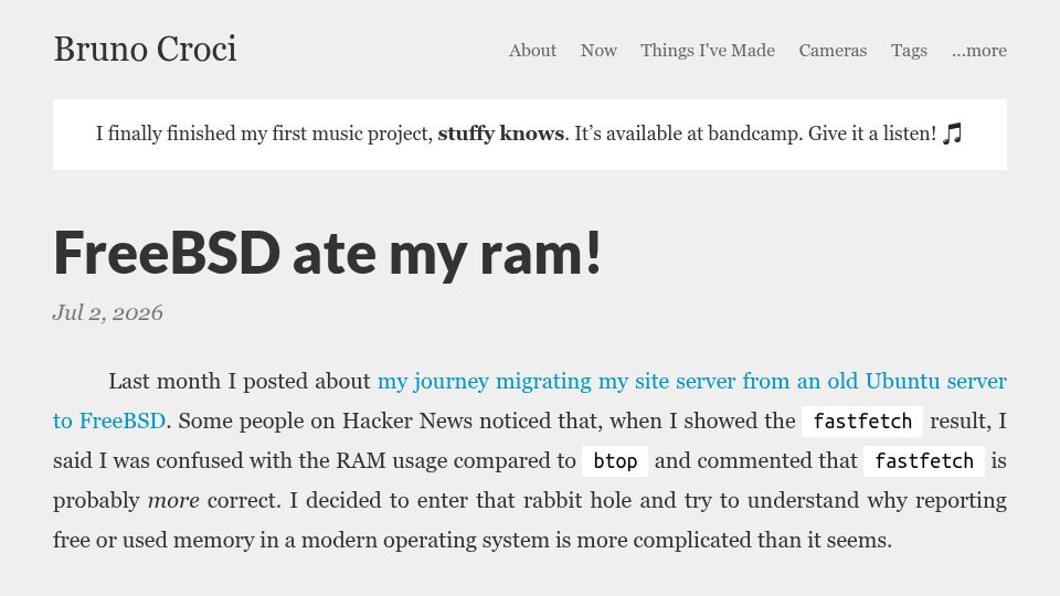 Screenshot of crocidb.com: FreeBSD ate my RAM