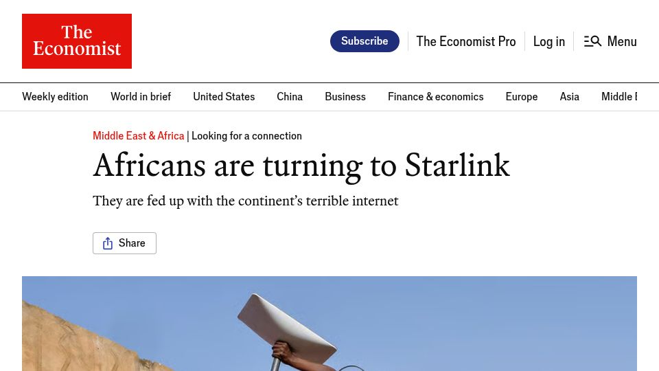 Screenshot of economist.com: Africans Are Turning to Starlink