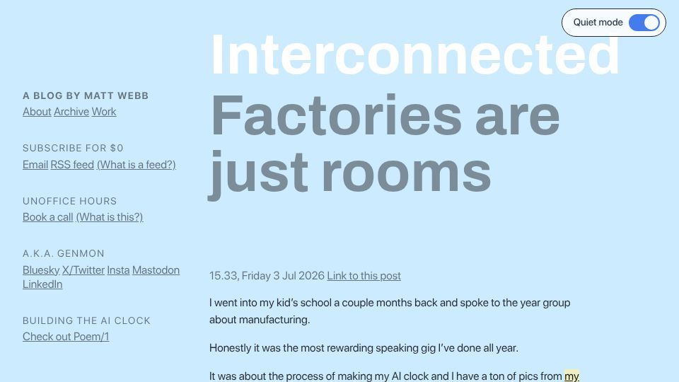 Screenshot of interconnected.org: Factories are just rooms