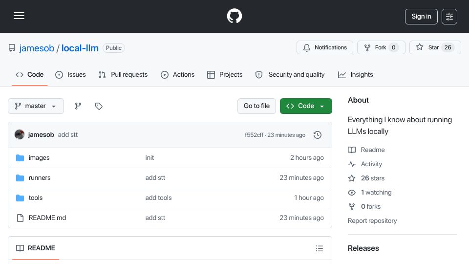 Screenshot of github.com: Jamesob's guide to running SOTA LLMs locally