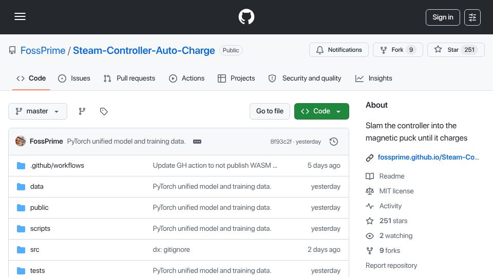 Screenshot of github.com: Steam Controller Auto-Charge – pilot to magnetic charging puck using CV