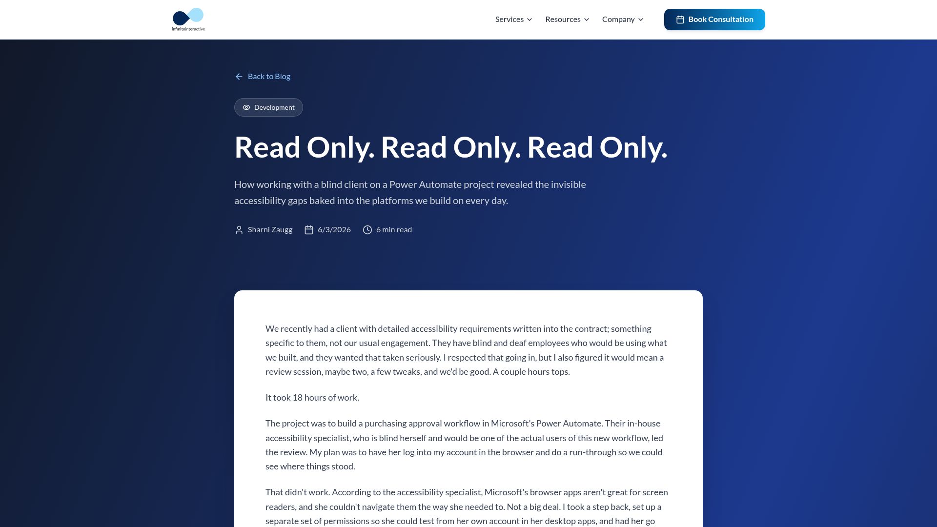 Screenshot of iinteractive.com: How working with a blind client revealed invisible accessibility gaps