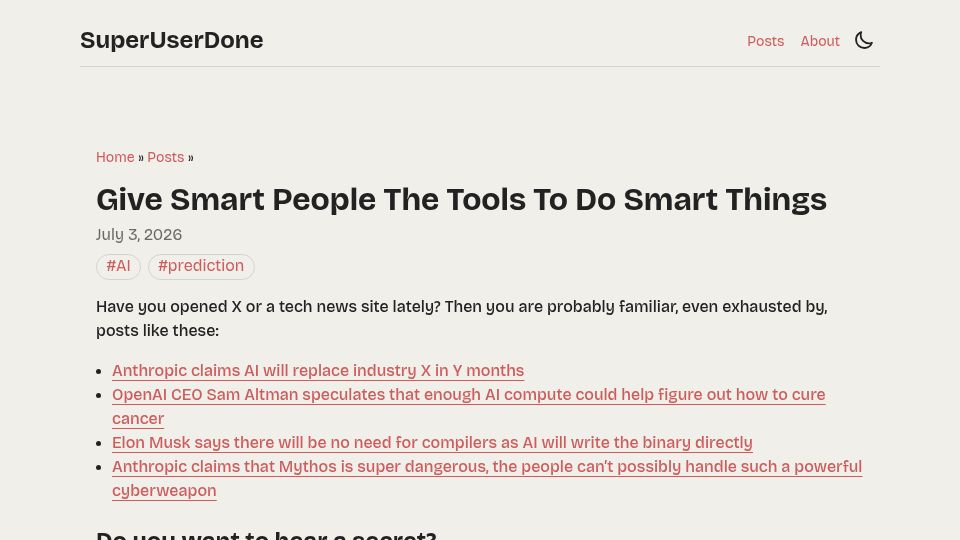 Screenshot of superuserdone.com: Give Smart People the Tools to Do Smart Things