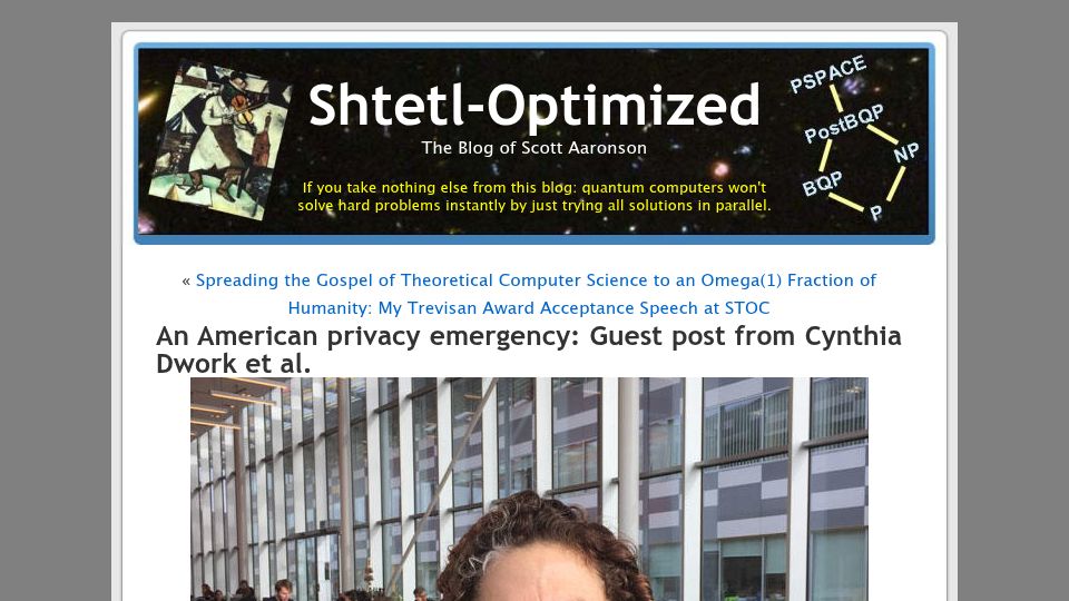 Screenshot of scottaaronson.blog: An American Privacy Emergency
