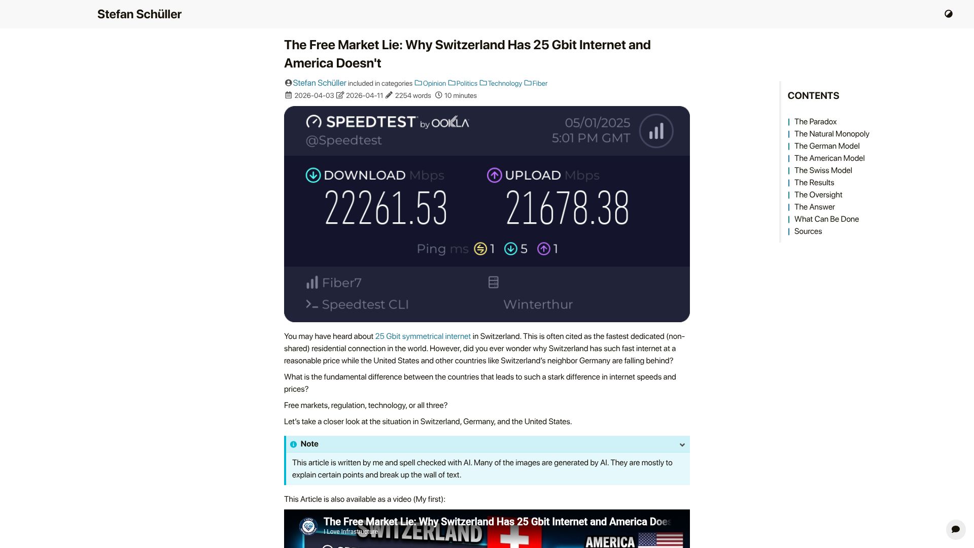 Screenshot of stefan.schueller.net: Why Switzerland has 25 gbit internet and America doesn't