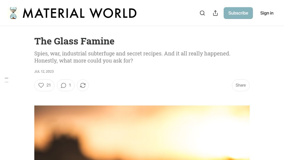 Screenshot of edconway.substack.com: The Glass Famine