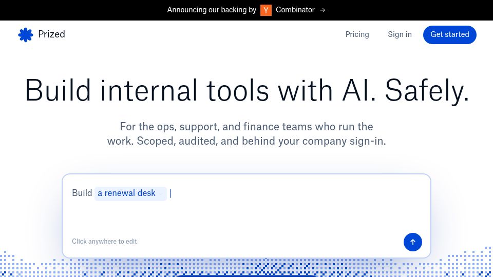 Screenshot of prized.dev: Launch HN: Prized (YC S26) – Let non-engineer staff build secure internal tools