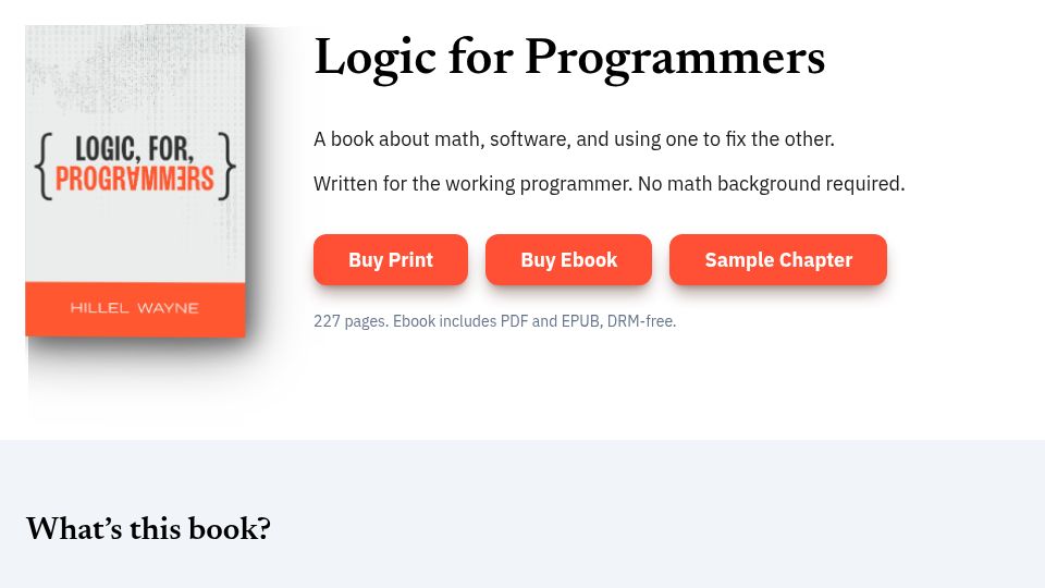 Screenshot of logicforprogrammers.com: Logic for Programmers