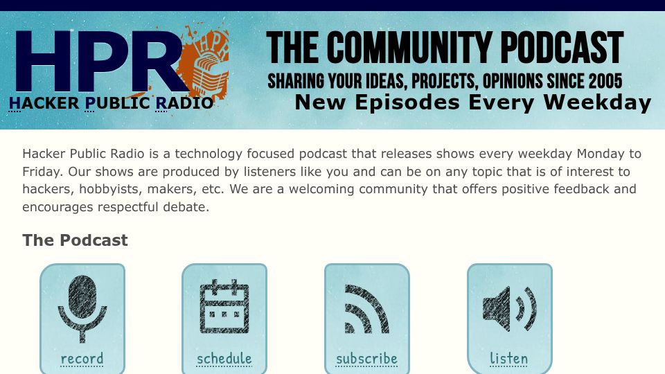 Screenshot of hackerpublicradio.org: Hacker Public Radio