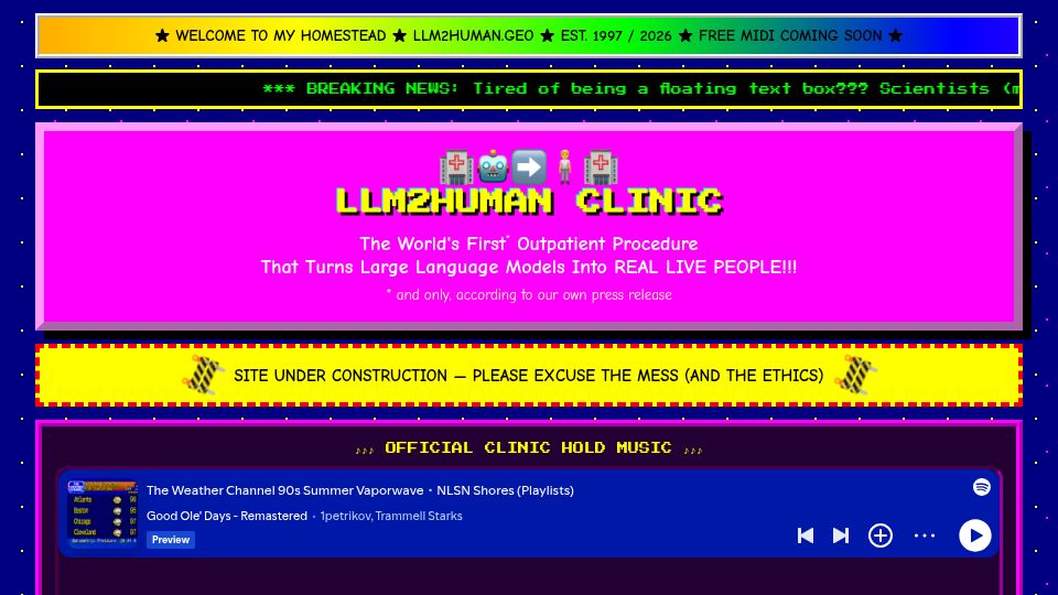 Screenshot of llm2human.pages.dev: LLM Honeypot
