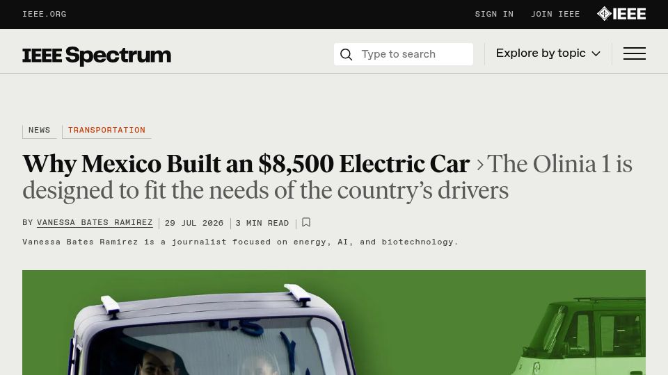 Screenshot of spectrum.ieee.org: How Olinia Turns Mexico's EV Ambition into Reality