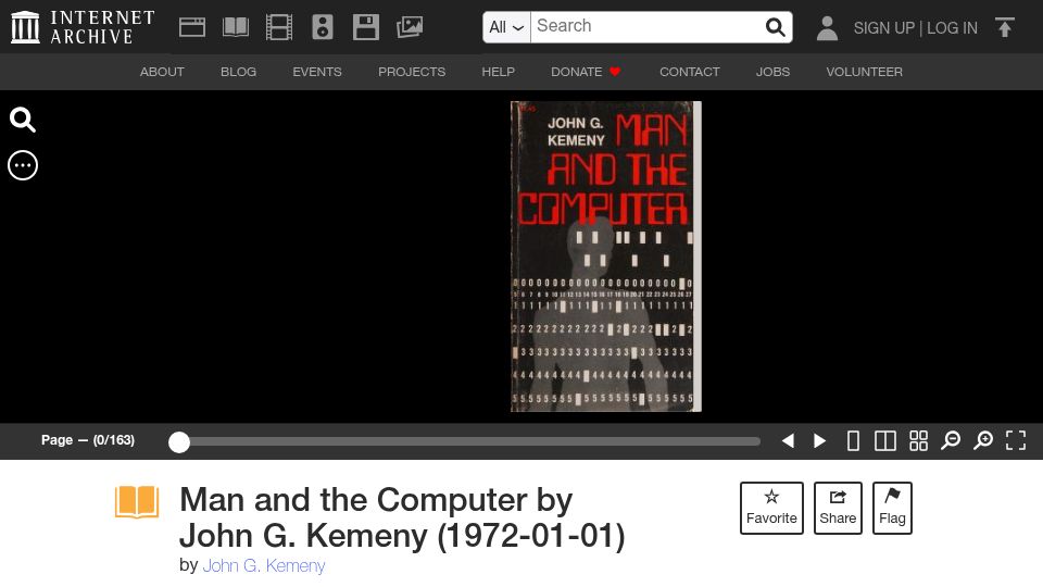Screenshot of archive.org: Man and the Computer by John G. Kemeny (1972 book by the co-creator of BASIC)