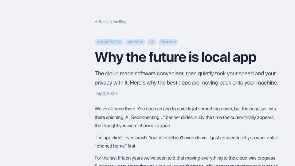 Screenshot of getapps.cafe: Why the future is local app