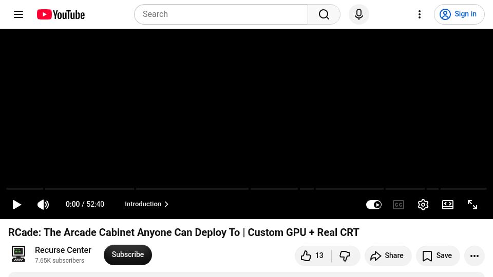 Screenshot of youtube.com: RCade: The Arcade Cabinet with CI/CD Deployment, Custom Graphics Card for CRT [video]