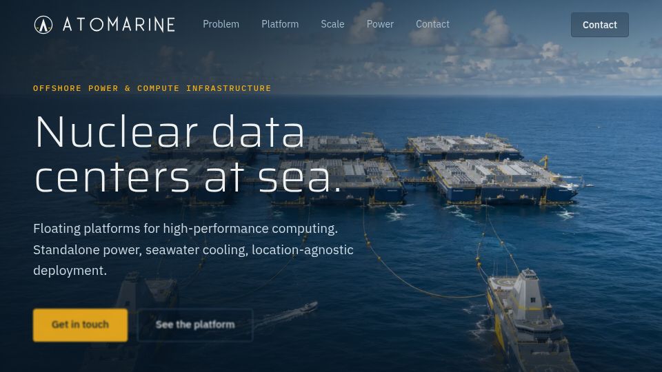 Screenshot of atomarine.co: Atomarine: Nuclear Data Centers at Sea
