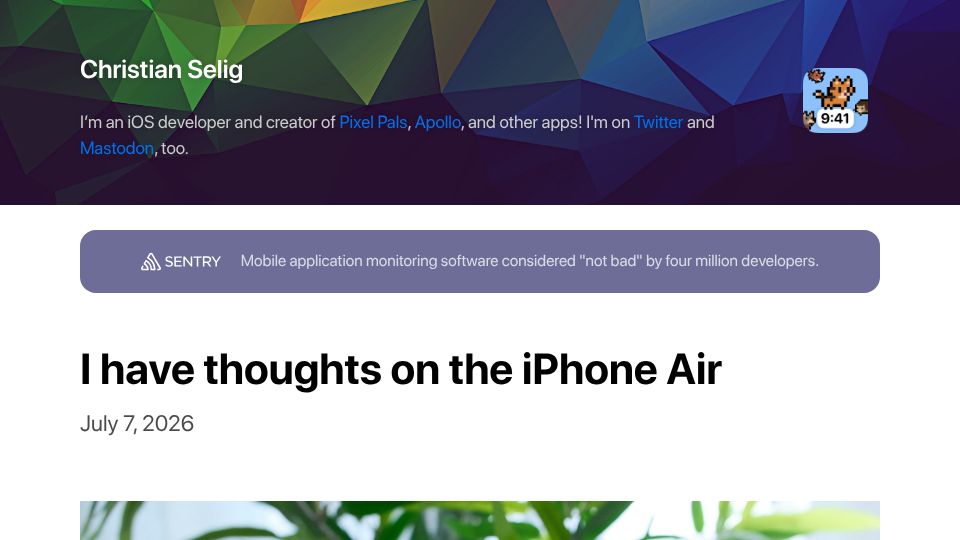 Screenshot of christianselig.com: I Have Thoughts on the iPhone Air