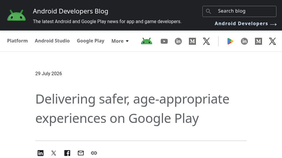 Screenshot of android-developers.googleblog.com: Google will expand age checks on Android worldwide till the end of the year