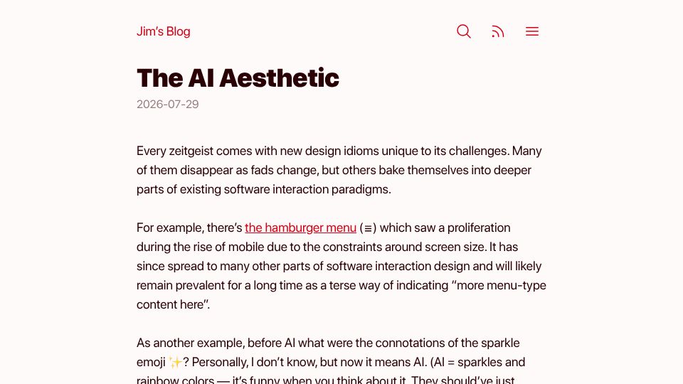 Screenshot of blog.jim-nielsen.com: The AI Aesthetic