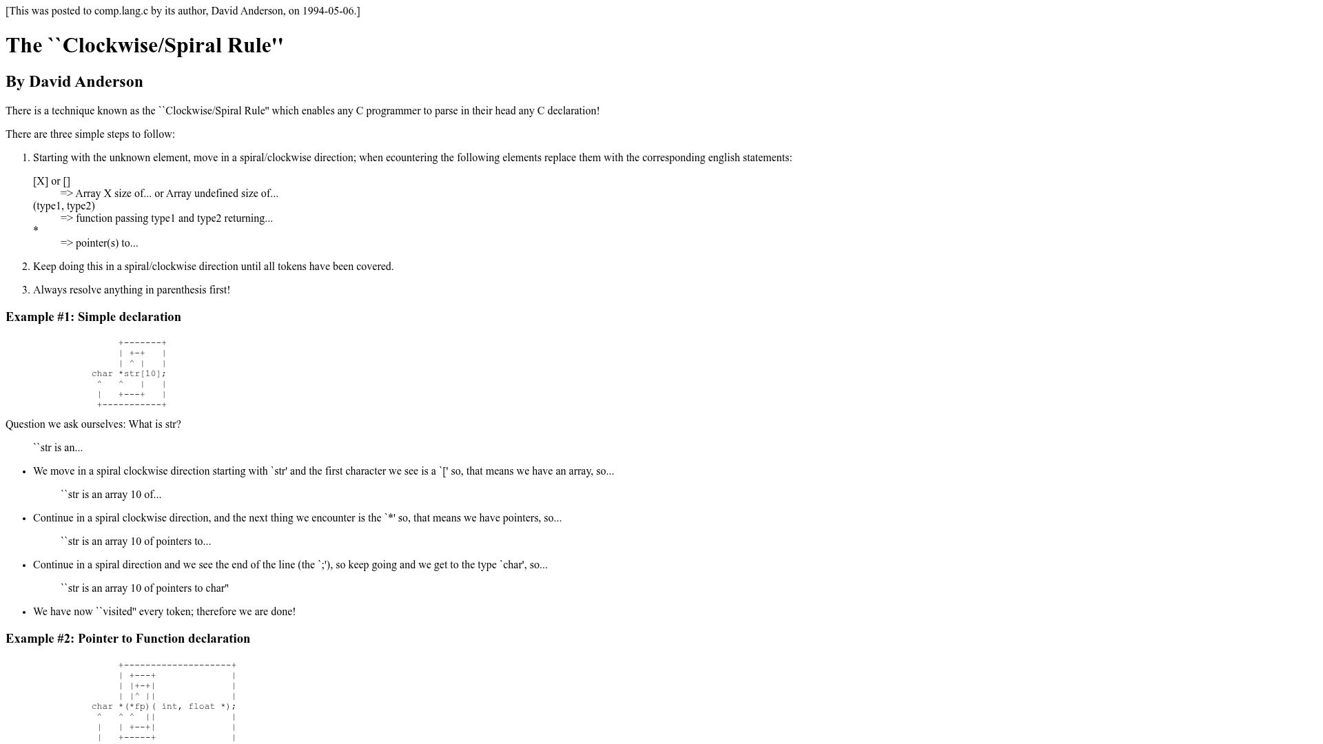 Screenshot of c-faq.com: Clockwise/Spiral Rule (1994)