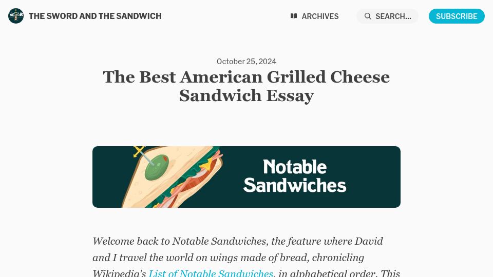 Screenshot of buttondown.com: The American Grilled Cheese Sandwich Essay (2024)